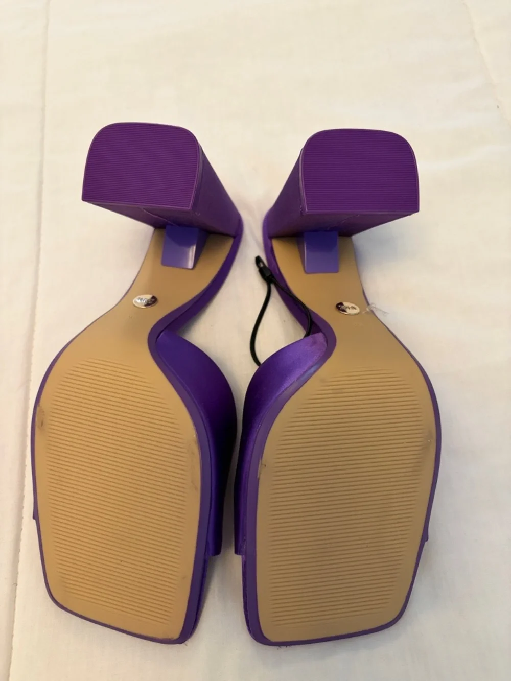 Zara Violet Satin Square-Toe Block Heel Sandals - Picture 3 of 3